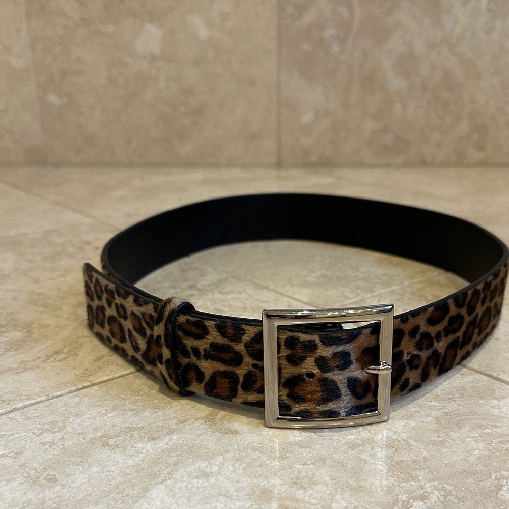 Halogen Leopard Pattern Belt with Silver Buckle